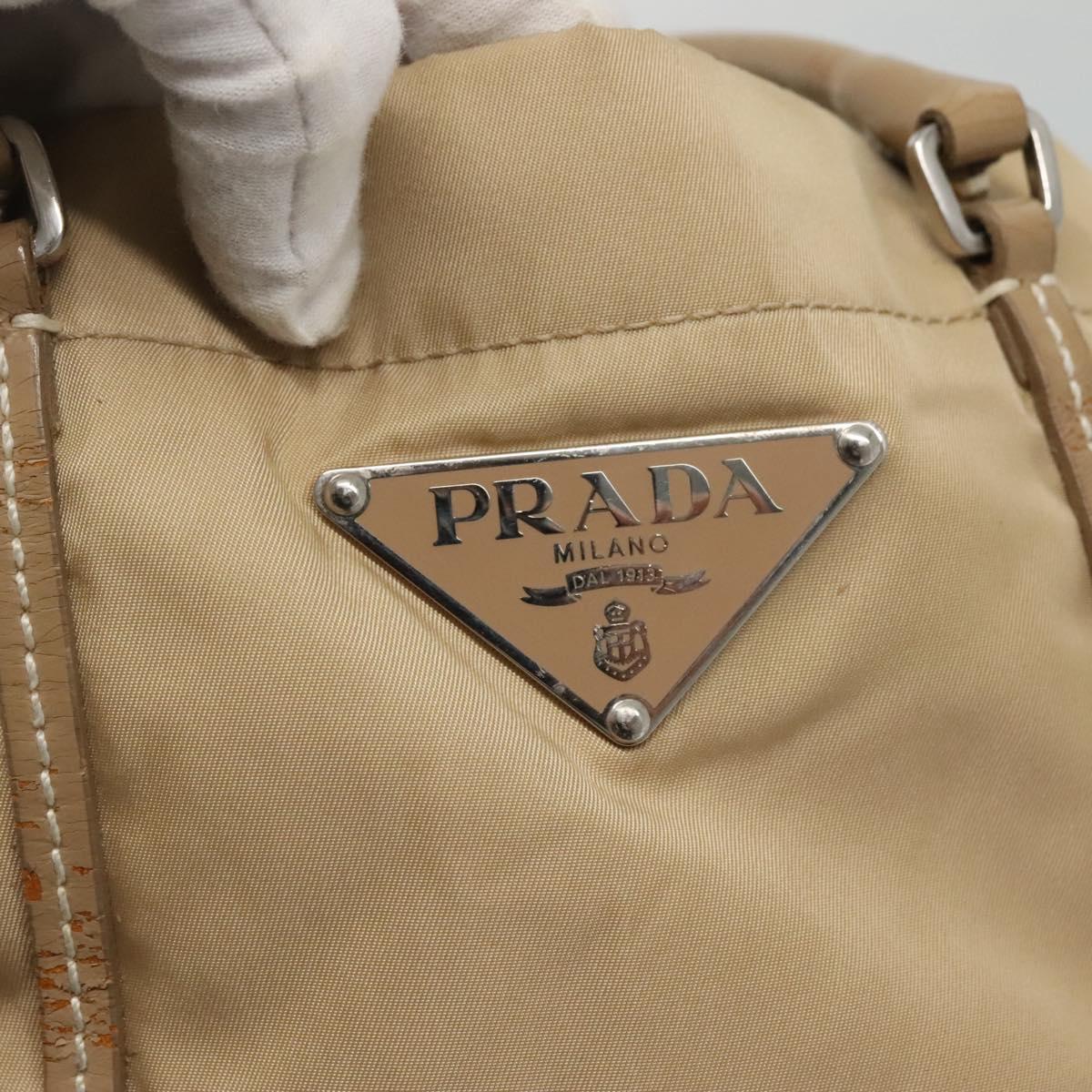 PRADA Hand Bag Nylon Beige Silver Auth 126335
