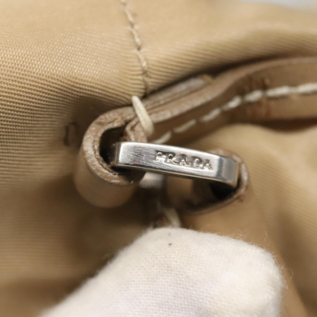 PRADA Hand Bag Nylon Beige Silver Auth 126335