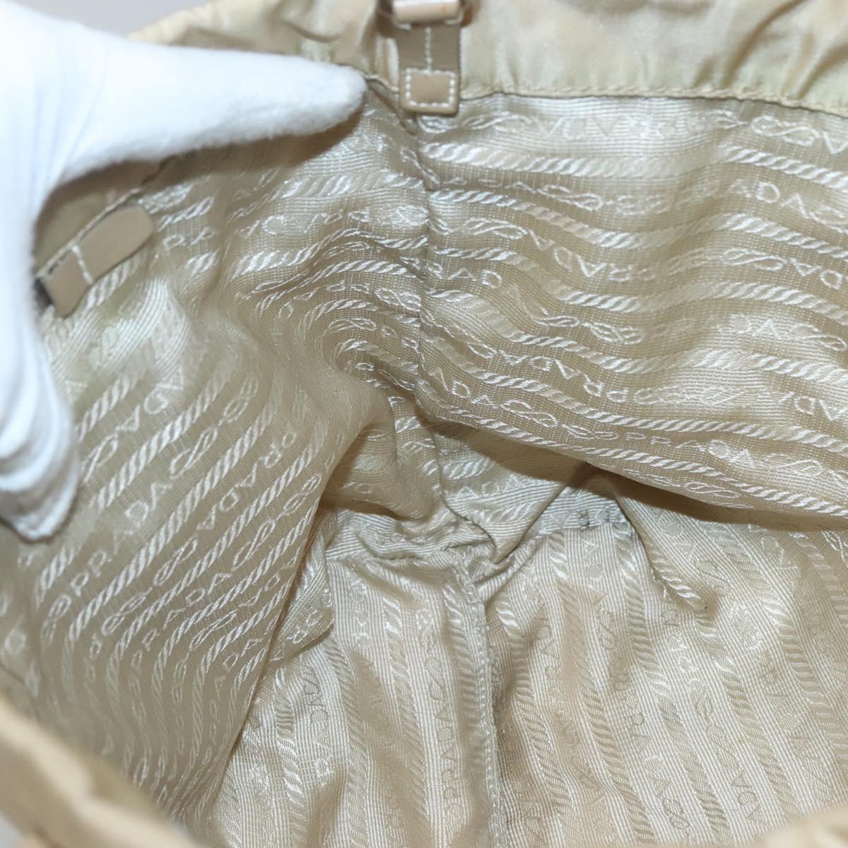 PRADA Hand Bag Nylon Beige Silver Auth 126335