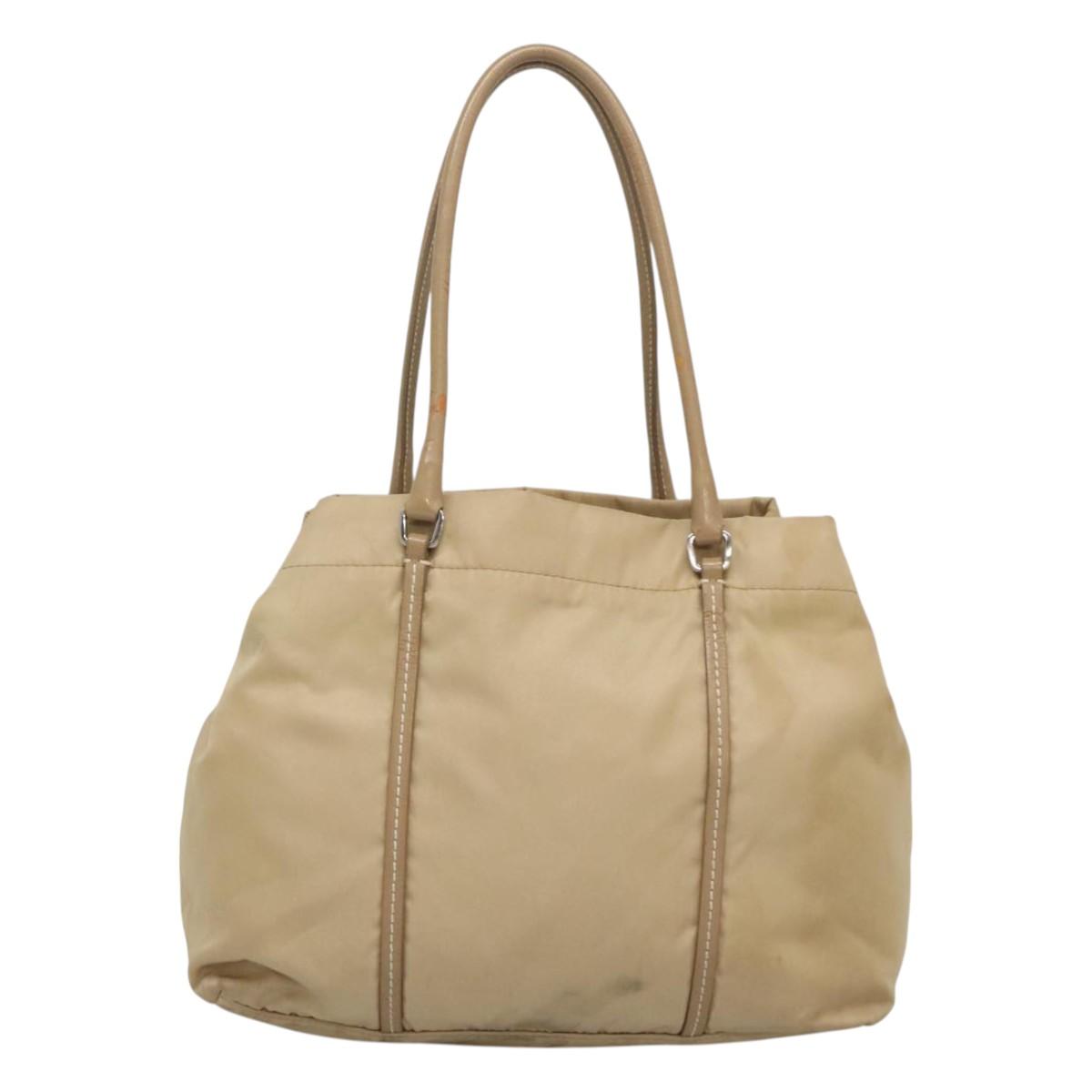 PRADA Hand Bag Nylon Beige Silver Auth 126335