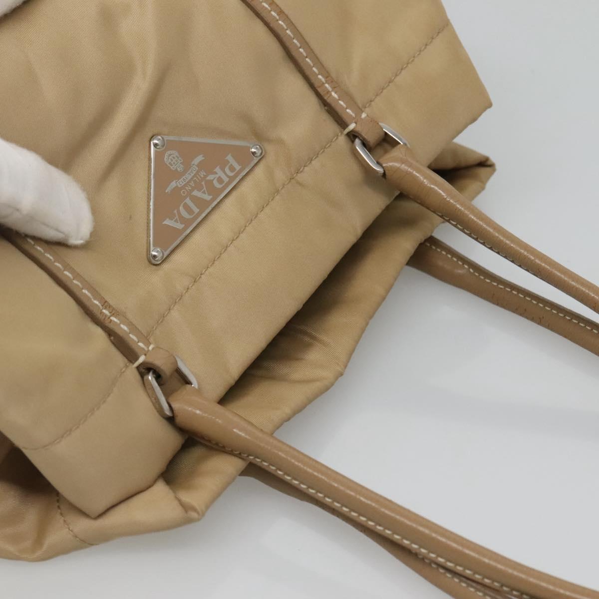 PRADA Hand Bag Nylon Beige Silver Auth 126335