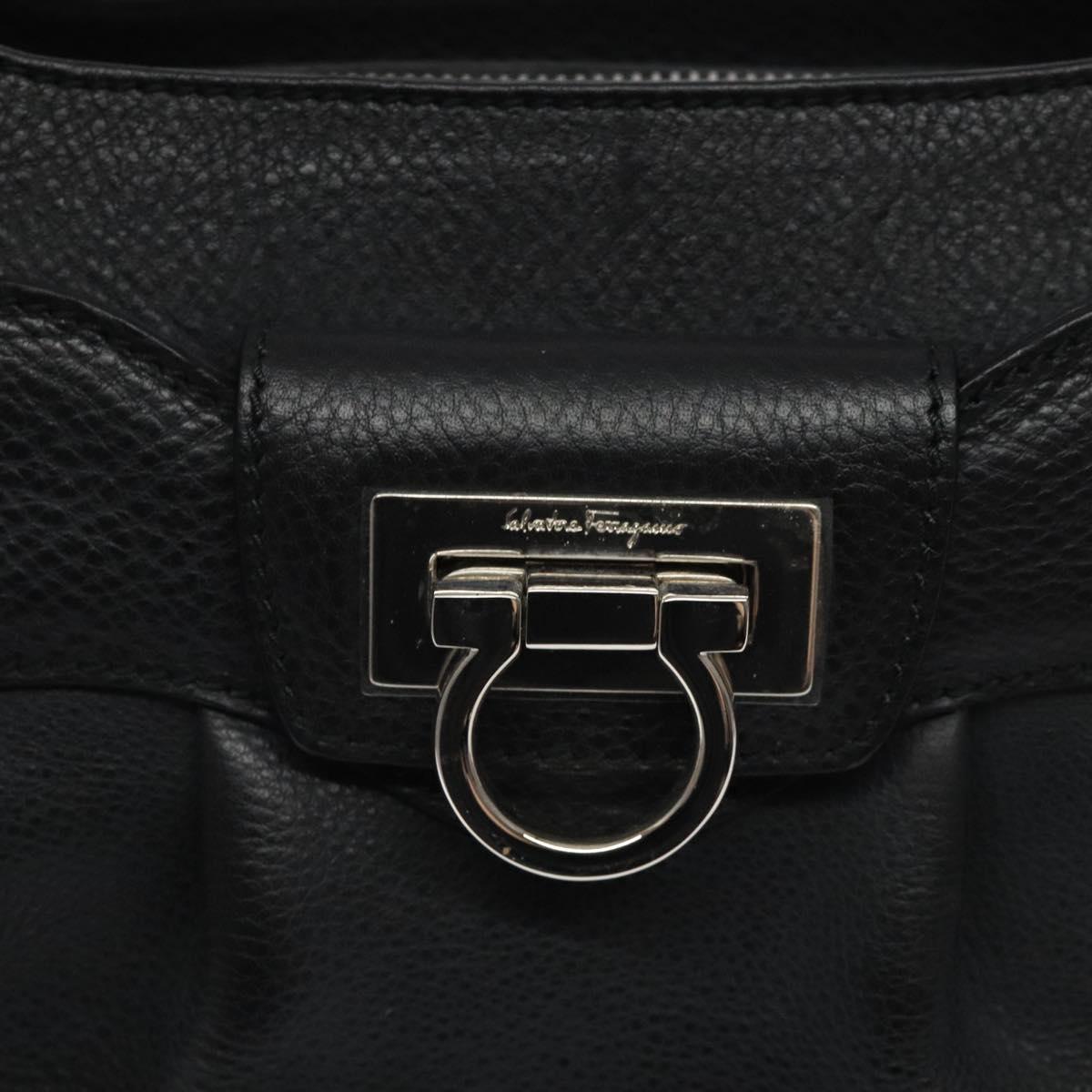 Salvatore Ferragamo Gancini Hand Bag Leather Black Silver Auth 126336