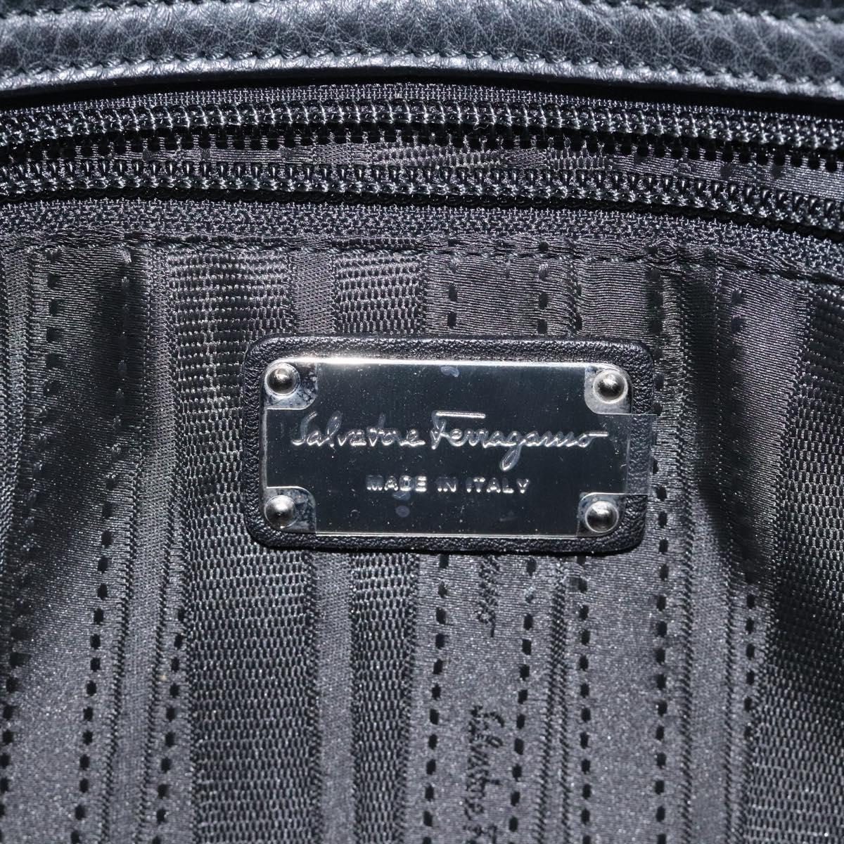 Salvatore Ferragamo Gancini Hand Bag Leather Black Silver Auth 126336