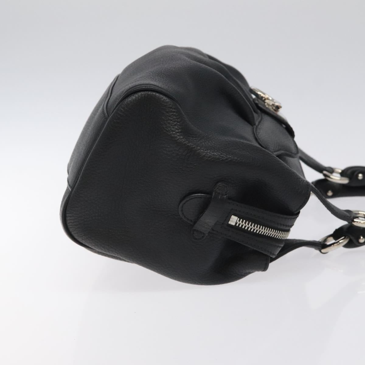 Salvatore Ferragamo Gancini Hand Bag Leather Black Silver Auth 126336