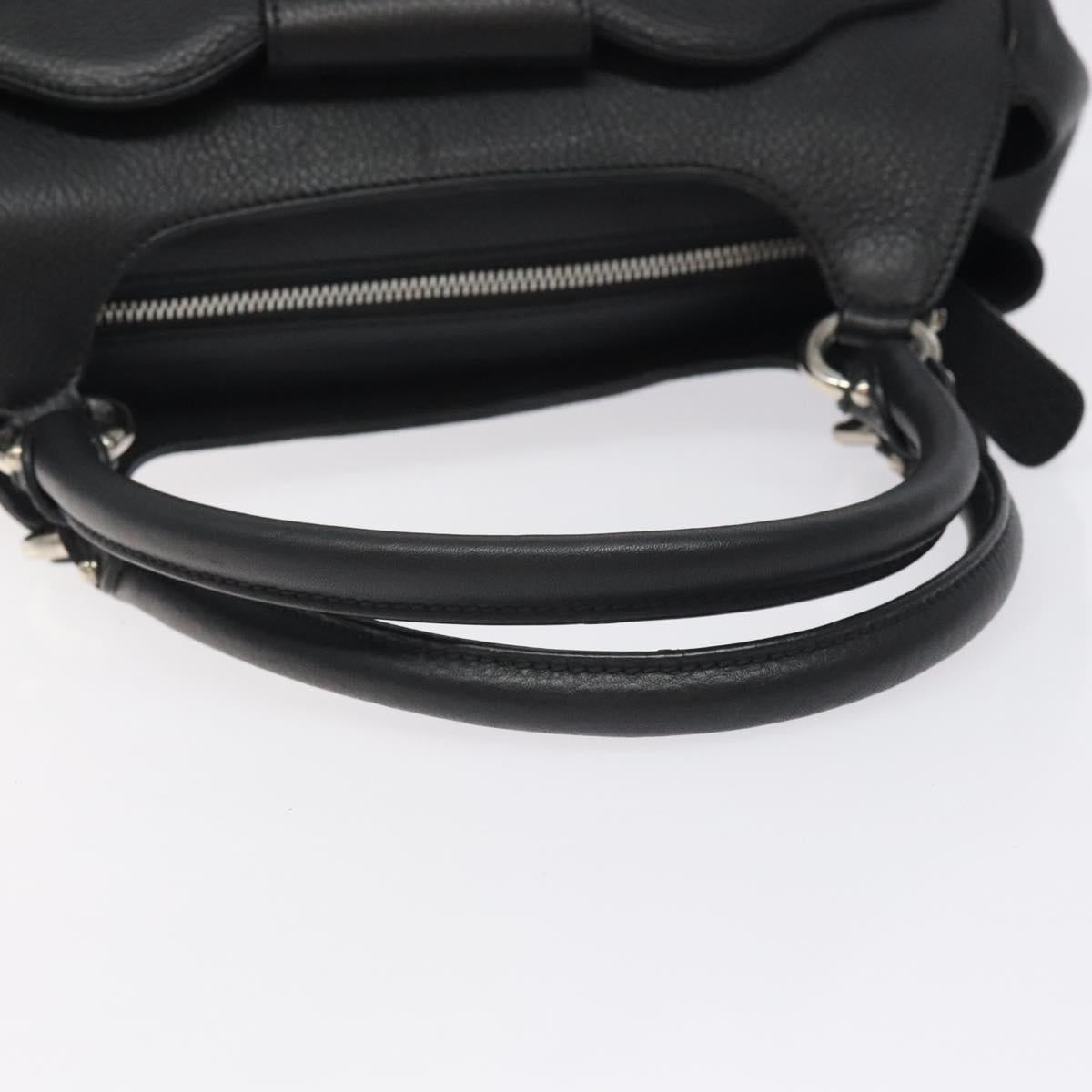 Salvatore Ferragamo Gancini Hand Bag Leather Black Silver Auth 126336