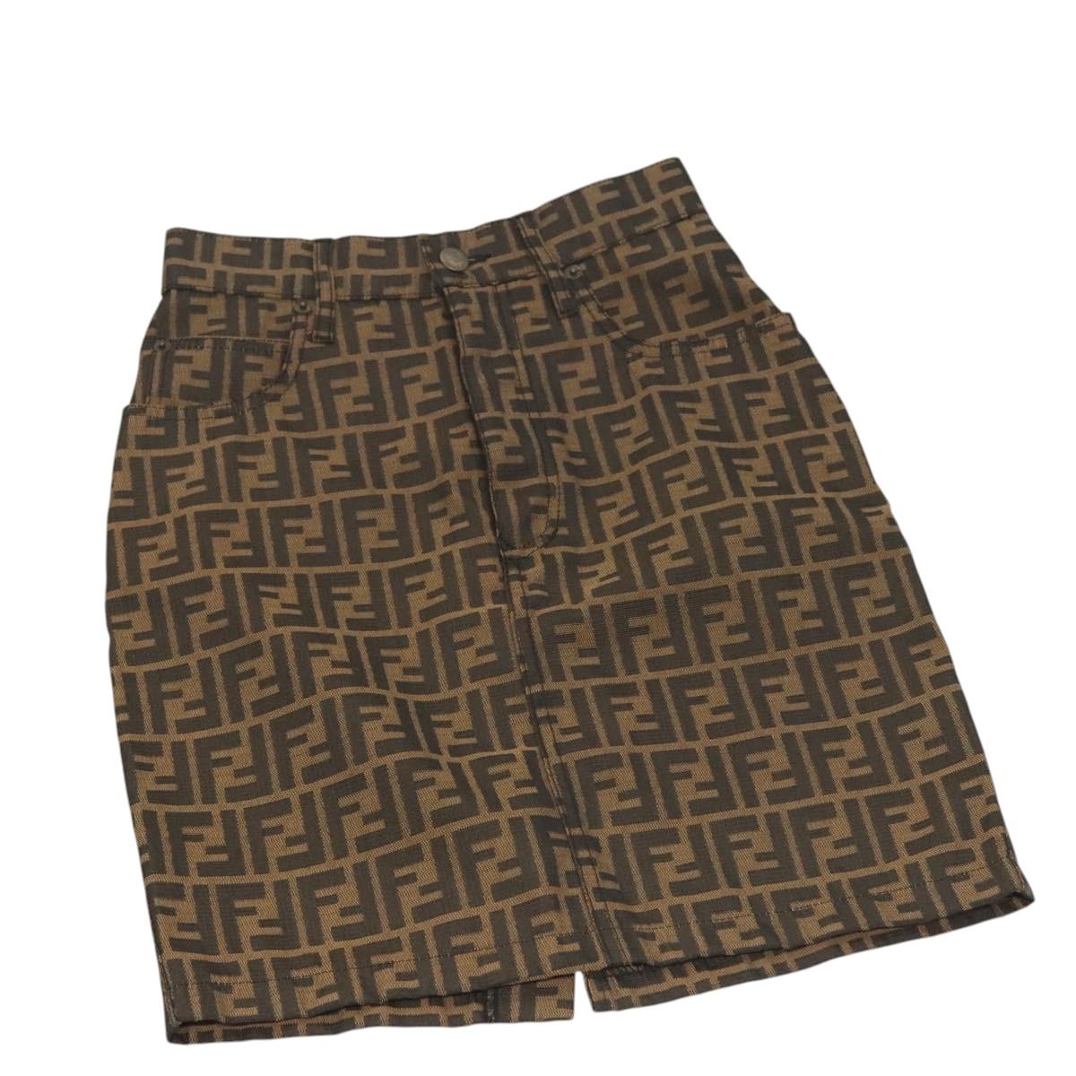FENDI Zucca Canvas Skirt Black Brown Auth 126349V