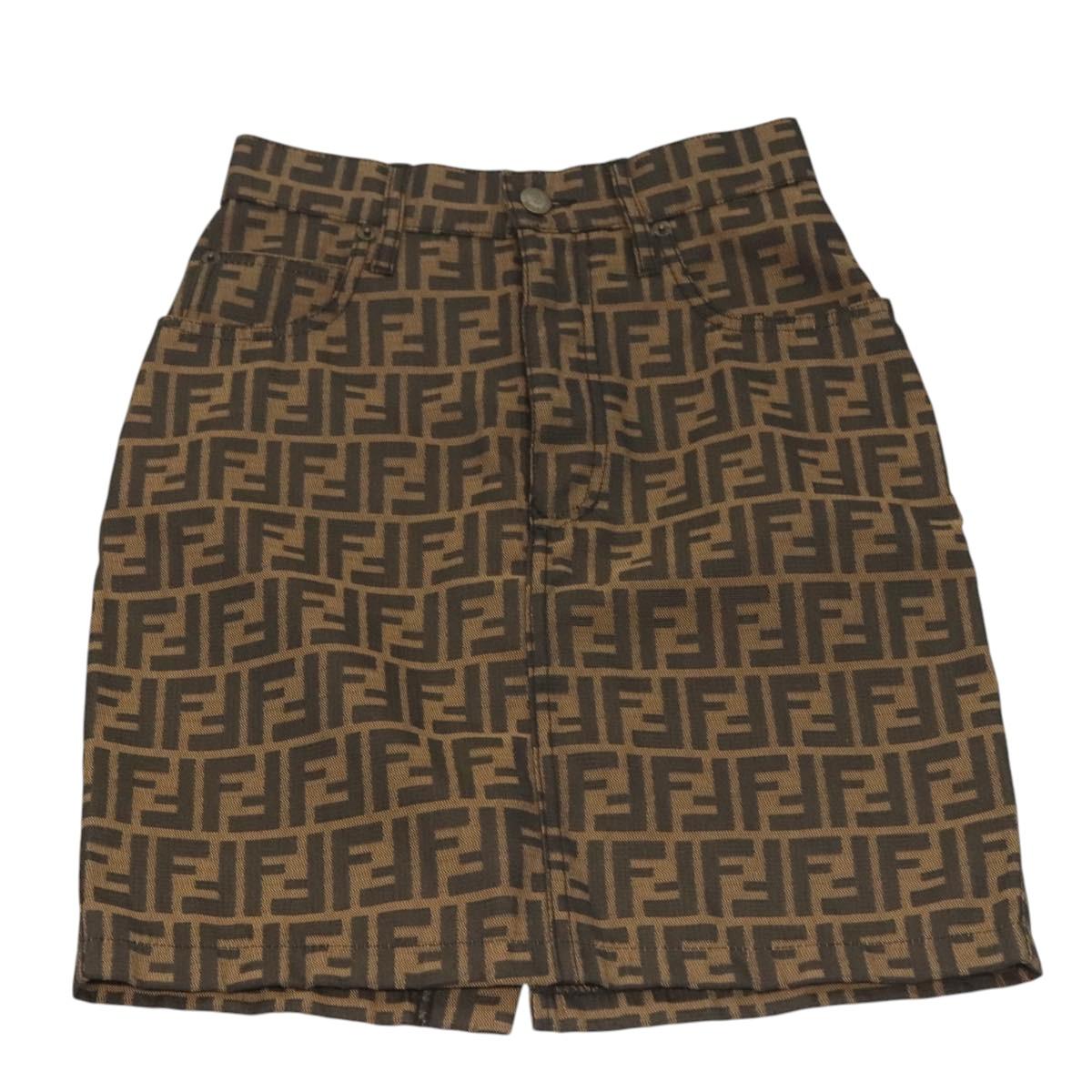 FENDI Zucca Canvas Skirt Black Brown Auth 126349V