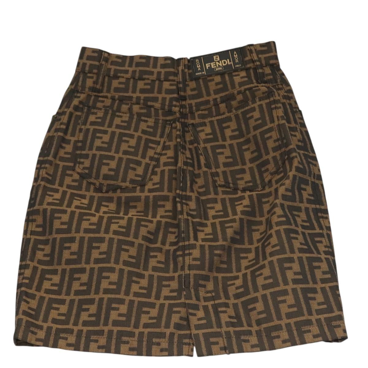 FENDI Zucca Canvas Skirt Black Brown Auth 126349V