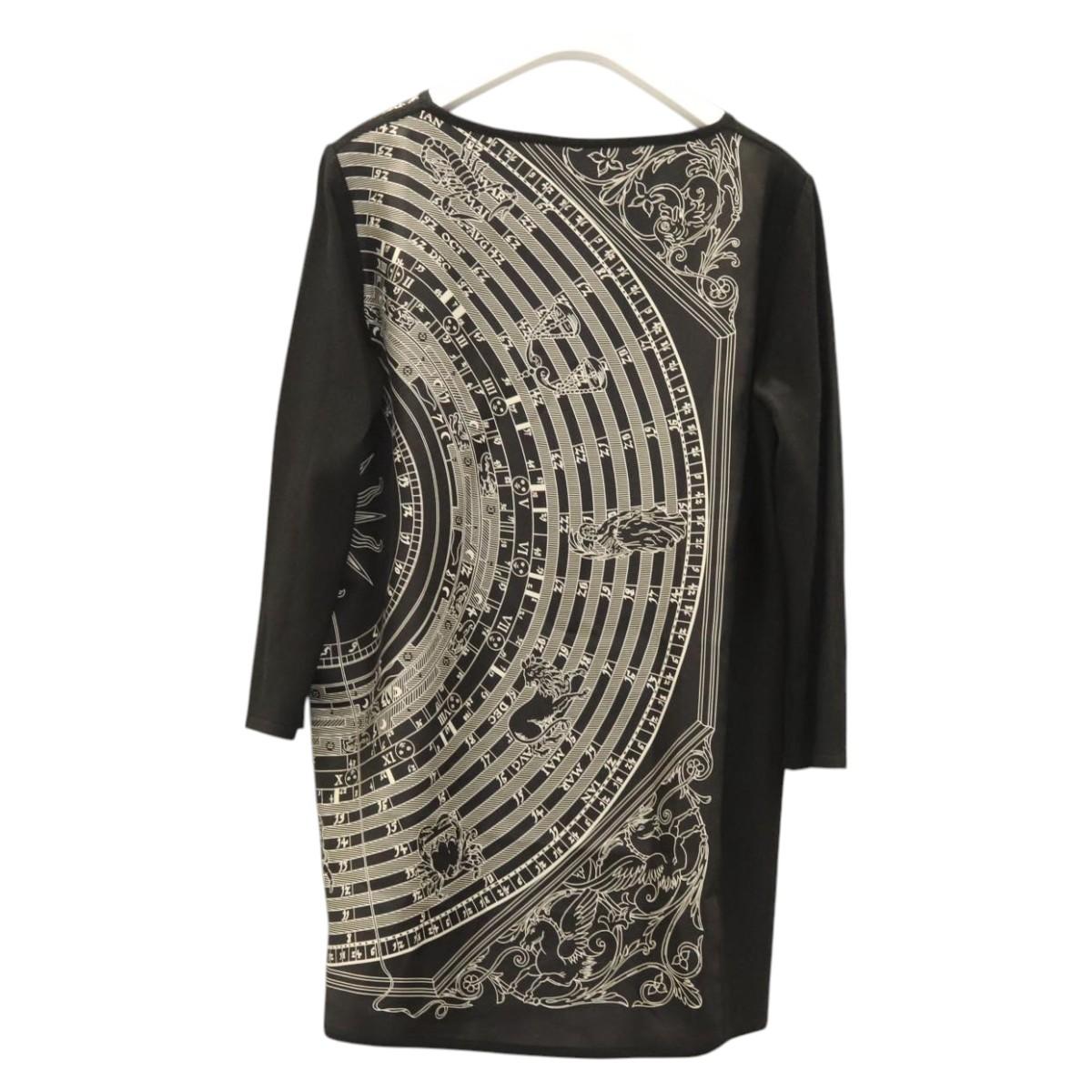 HERMES Tunic Shirt ""DIES ET HORE"" Silk Black Auth 126350