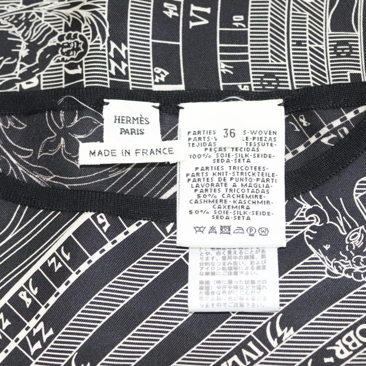HERMES Tunic Shirt ""DIES ET HORE"" Silk Black Auth 126350