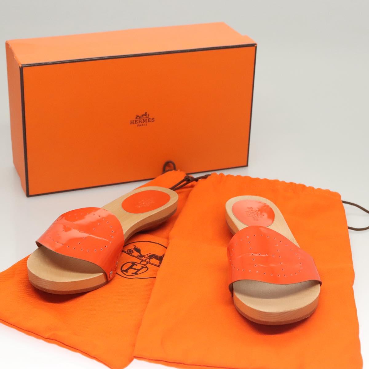 HERMES Sandals Patent leather Orange Auth 126351