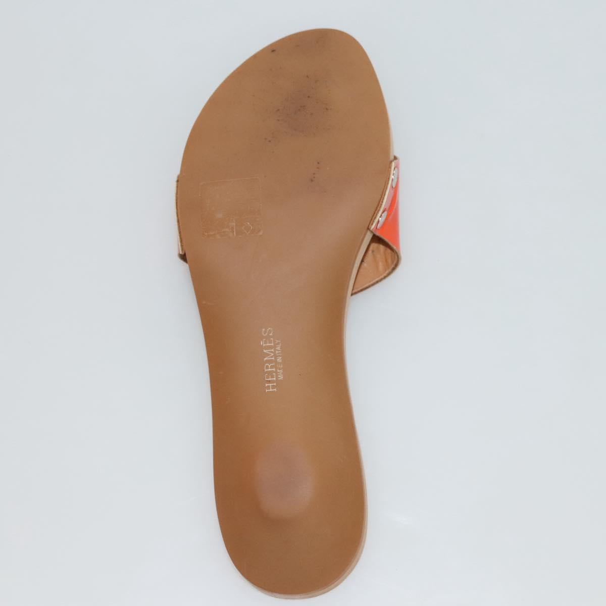 HERMES Sandals Patent leather Orange Auth 126351
