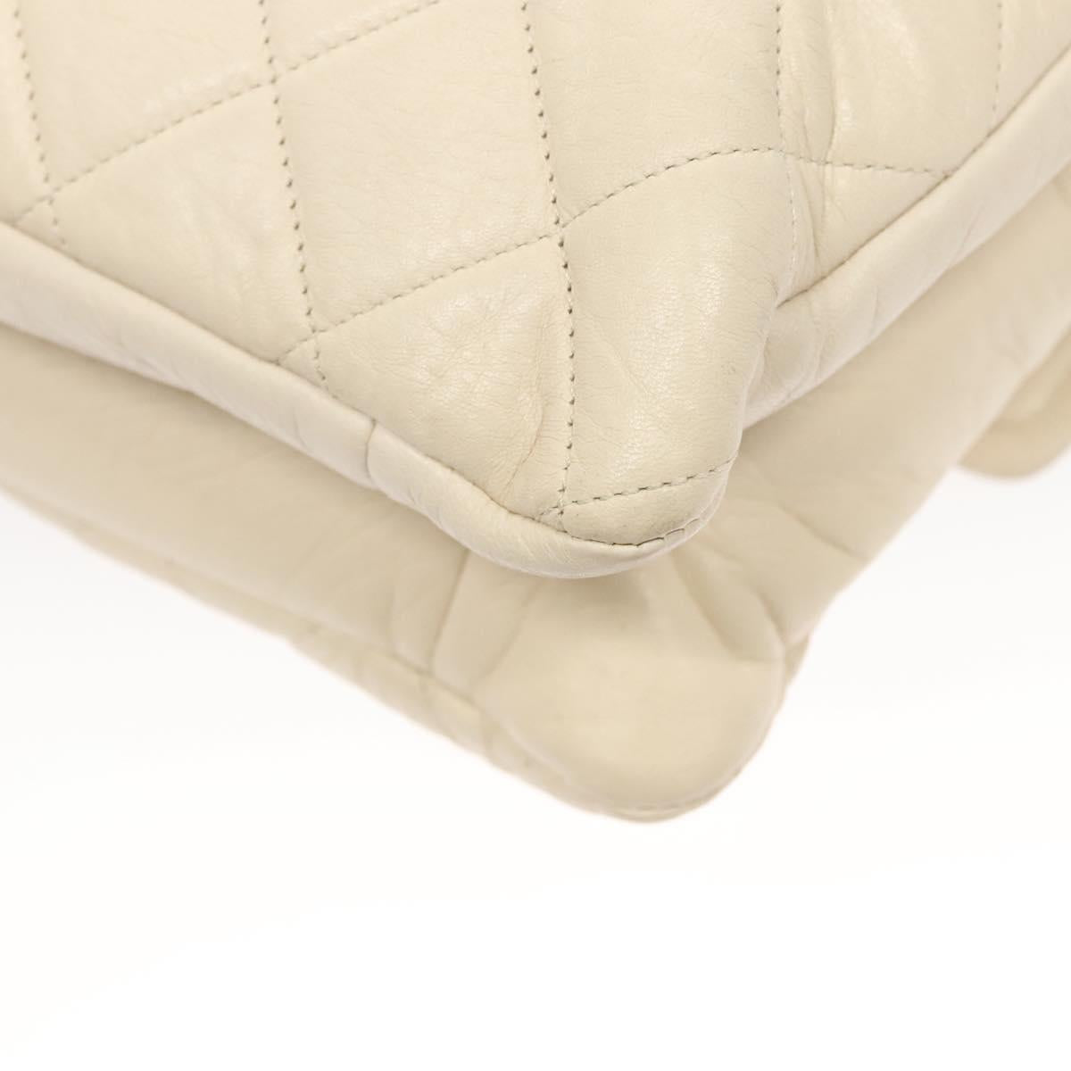 CHANEL Matelasse Shoulder Bag Lamb Skin White CC Auth 126364