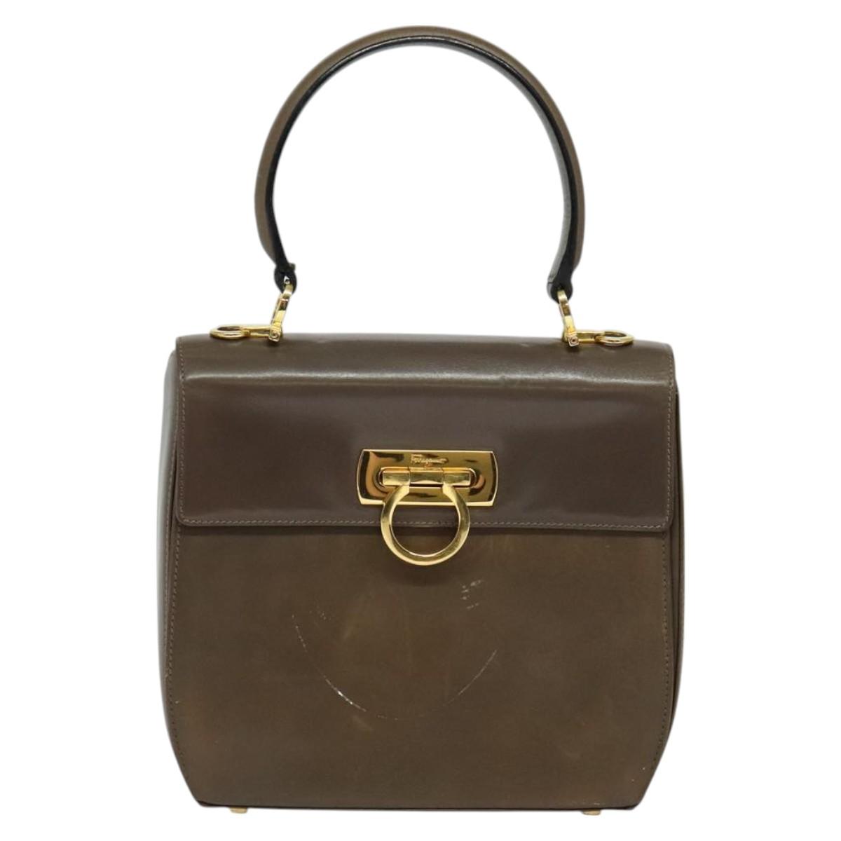 Salvatore Ferragamo Gancini Hand Bag Leather 2way Brown Gold Auth 126367