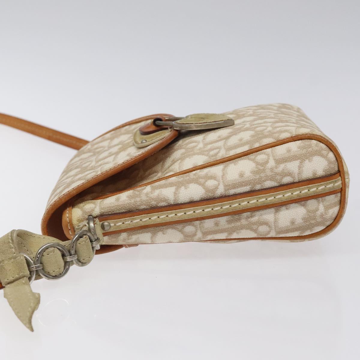 Christian Dior Trotter Canvas Romantic Bag PVC Beige Silver Auth 126372A