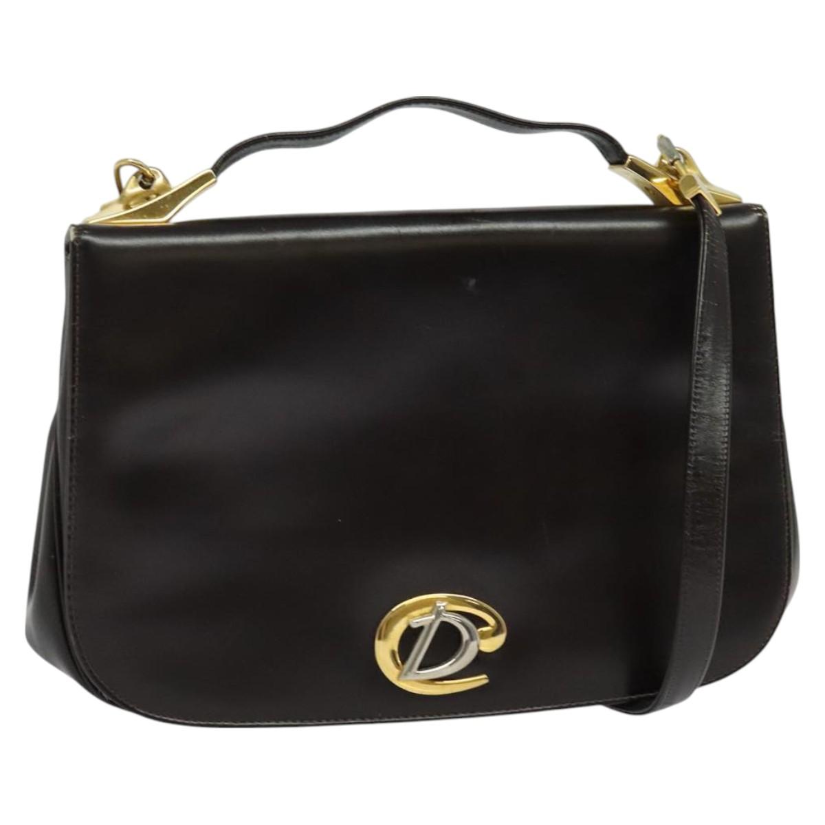 Christian Dior Shoulder Bag Leather Brown Gold Auth 126374