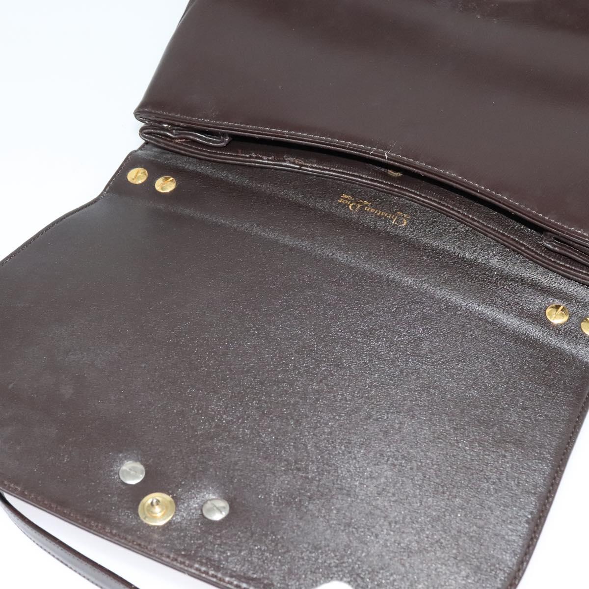 Christian Dior Shoulder Bag Leather Brown Gold Auth 126374