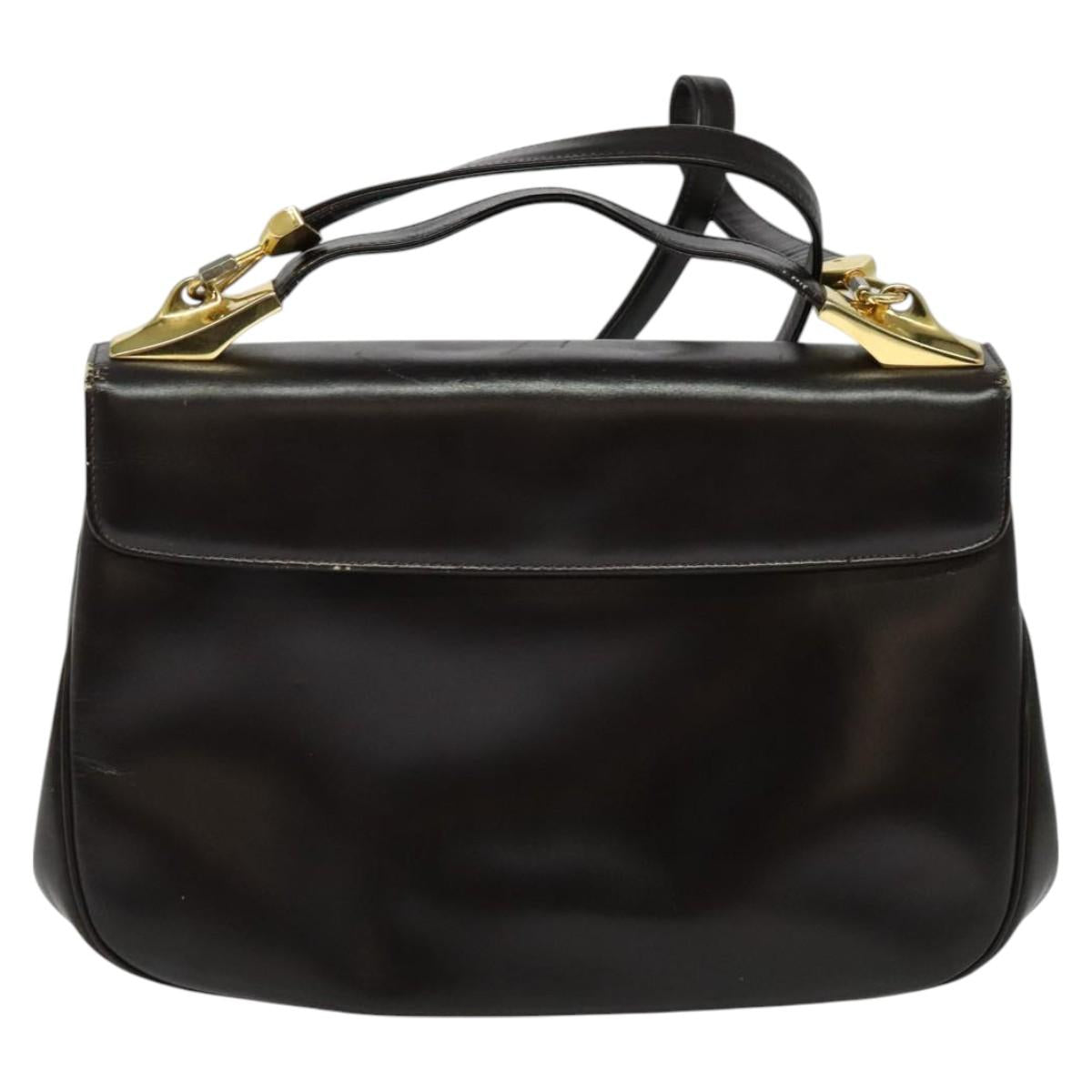 Christian Dior Shoulder Bag Leather Brown Gold Auth 126374