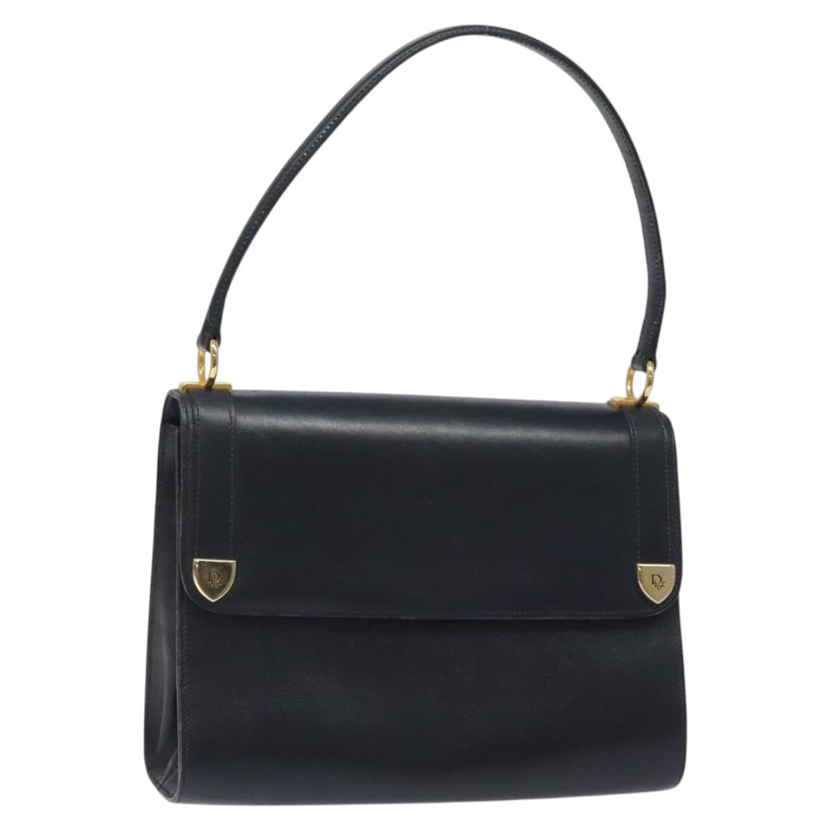Christian Dior Shoulder Bag Leather Navy Gold Auth 126375