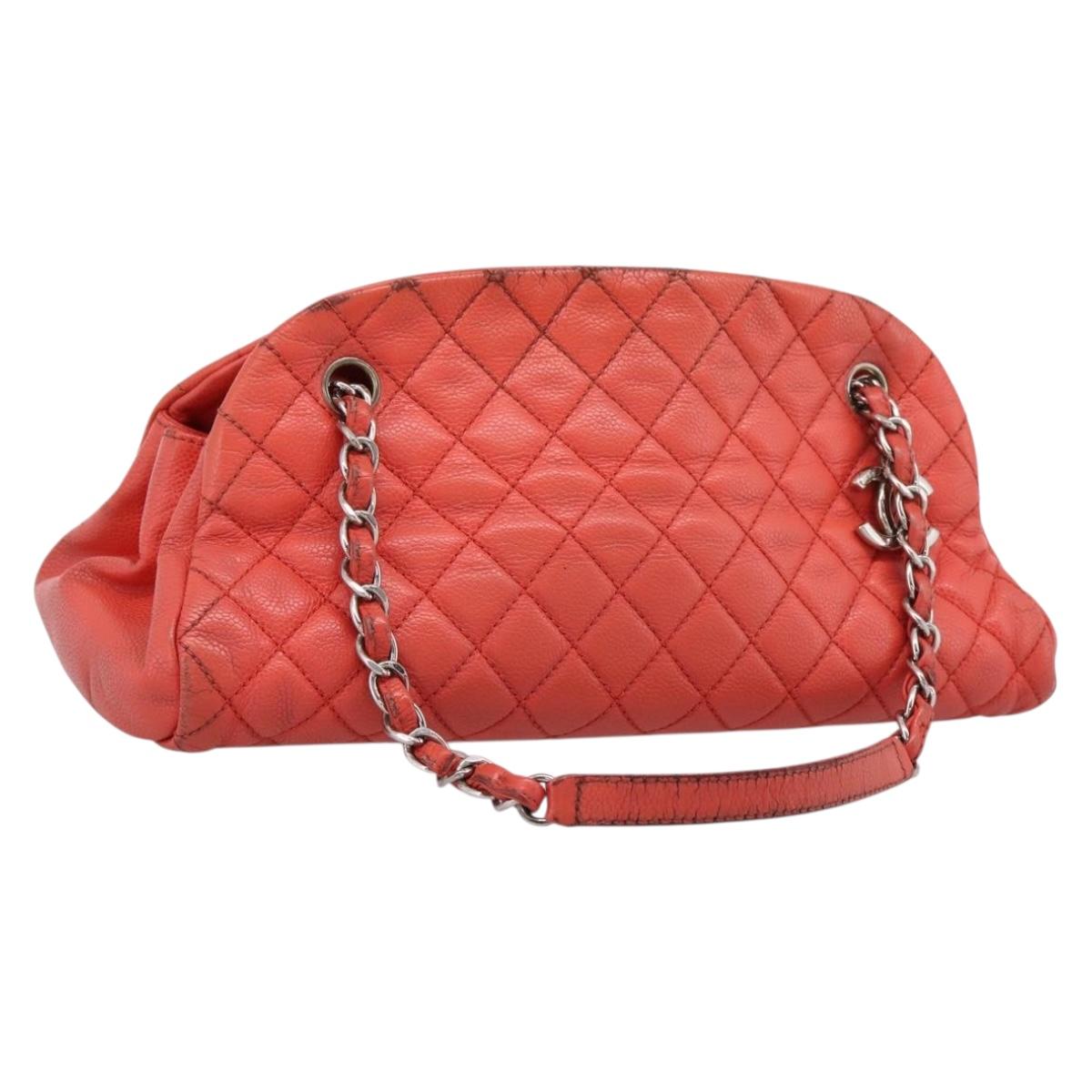 CHANEL Matelasse Chain Shoulder Bag Caviar Skin Orange Silver CC Auth 126379
