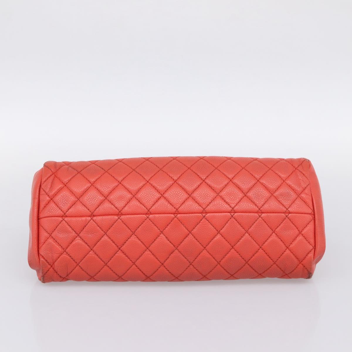 CHANEL Matelasse Chain Shoulder Bag Caviar Skin Orange Silver CC Auth 126379