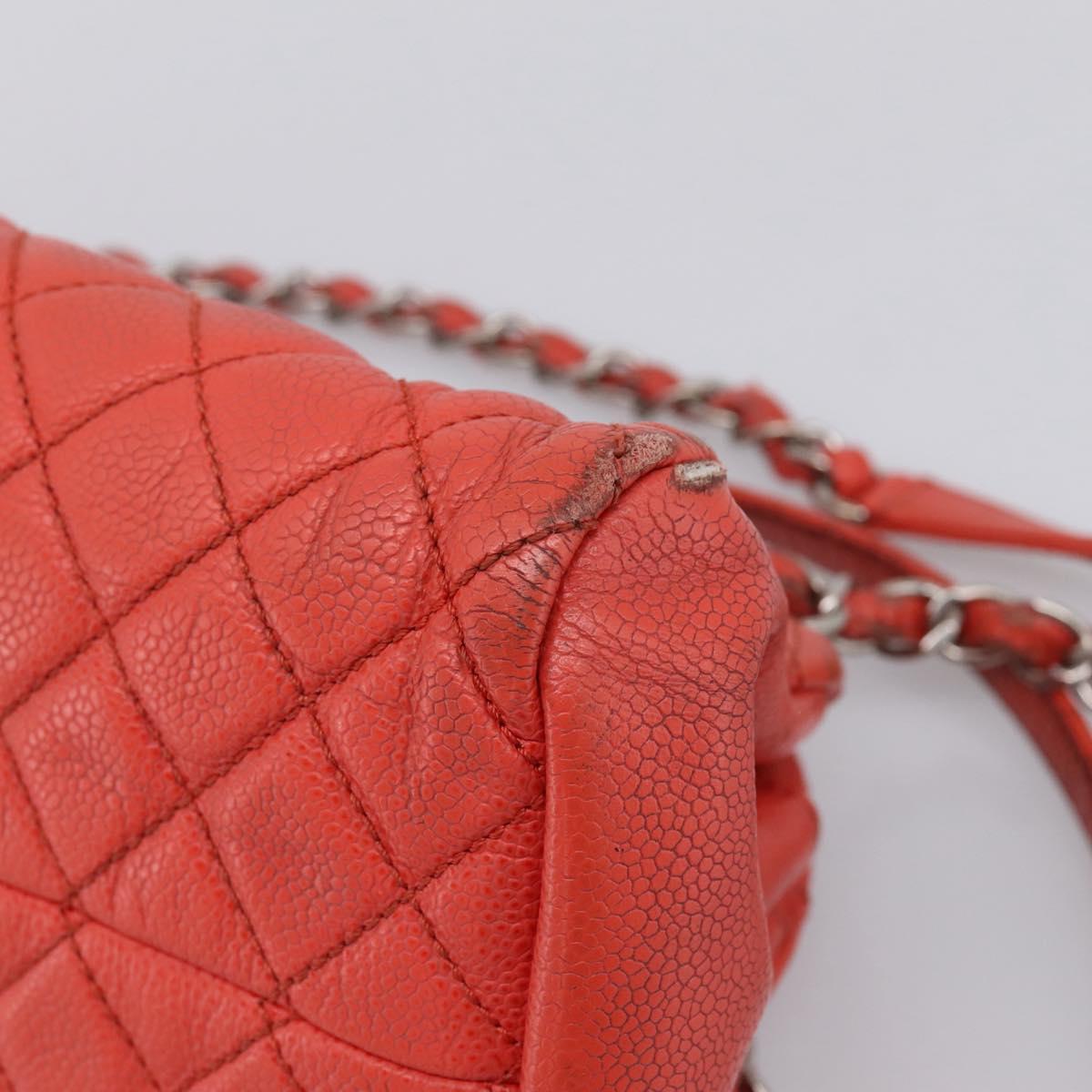 CHANEL Matelasse Chain Shoulder Bag Caviar Skin Orange Silver CC Auth 126379