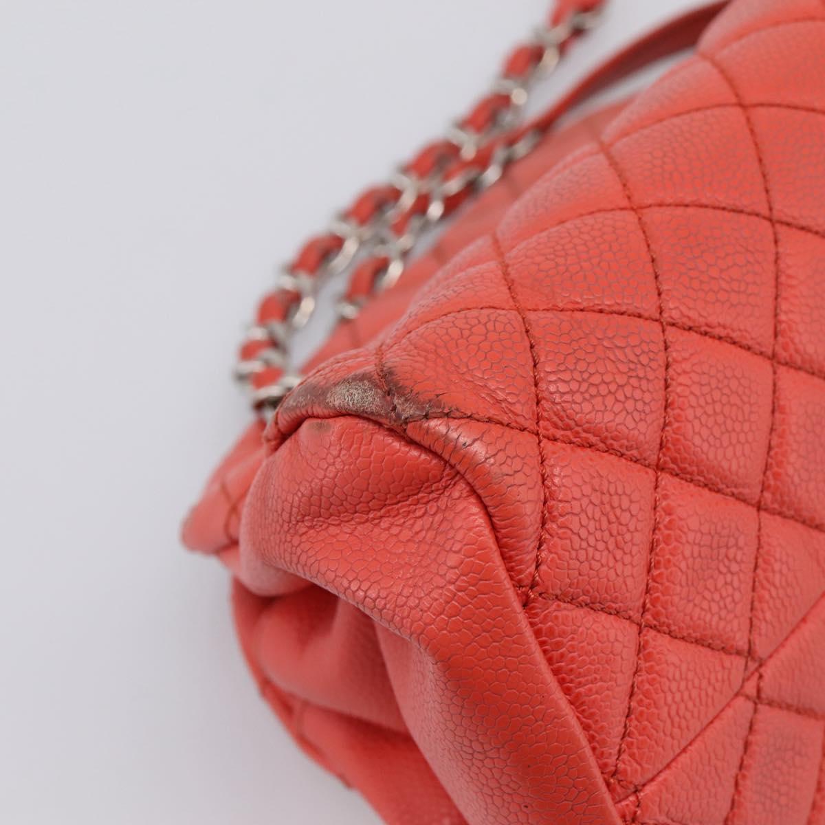 CHANEL Matelasse Chain Shoulder Bag Caviar Skin Orange Silver CC Auth 126379