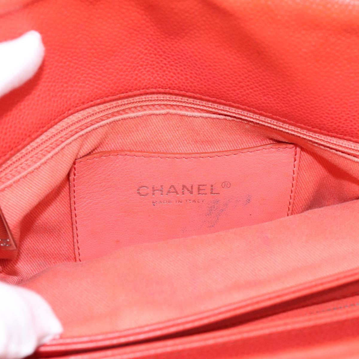 CHANEL Matelasse Chain Shoulder Bag Caviar Skin Orange Silver CC Auth 126379