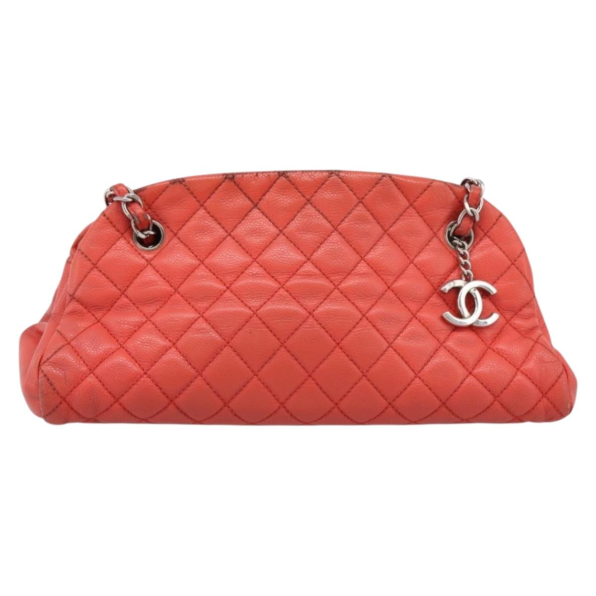 CHANEL Matelasse Chain Shoulder Bag Caviar Skin Orange Silver CC Auth 126379