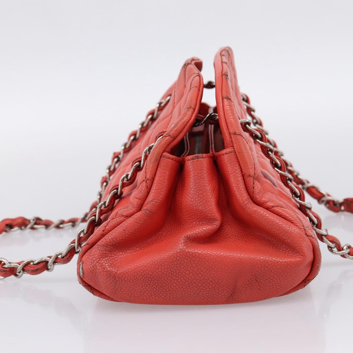 CHANEL Matelasse Chain Shoulder Bag Caviar Skin Orange Silver CC Auth 126379