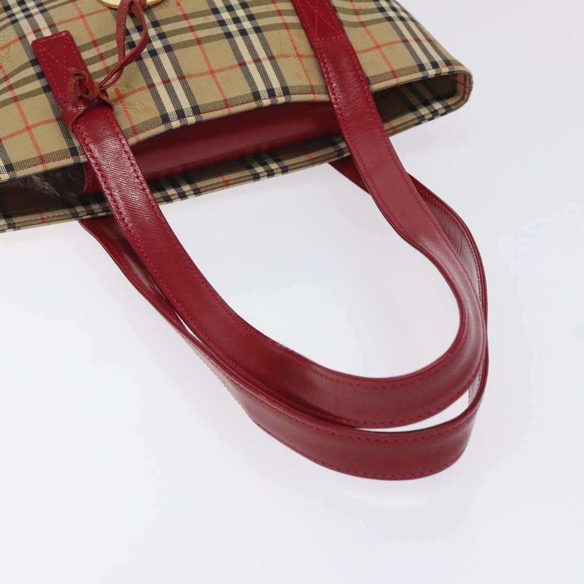 BURBERRY Nova Check Tote Bag Canvas Red Beige gold Auth 126393