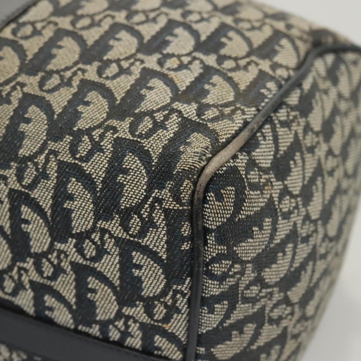 Christian Dior Trotter Canvas Boston Bag Navy Gold Auth 126426