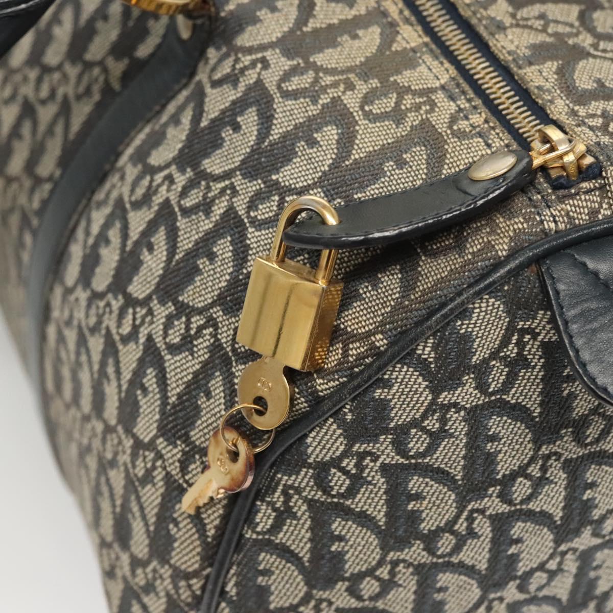 Christian Dior Trotter Canvas Boston Bag Navy Gold Auth 126426