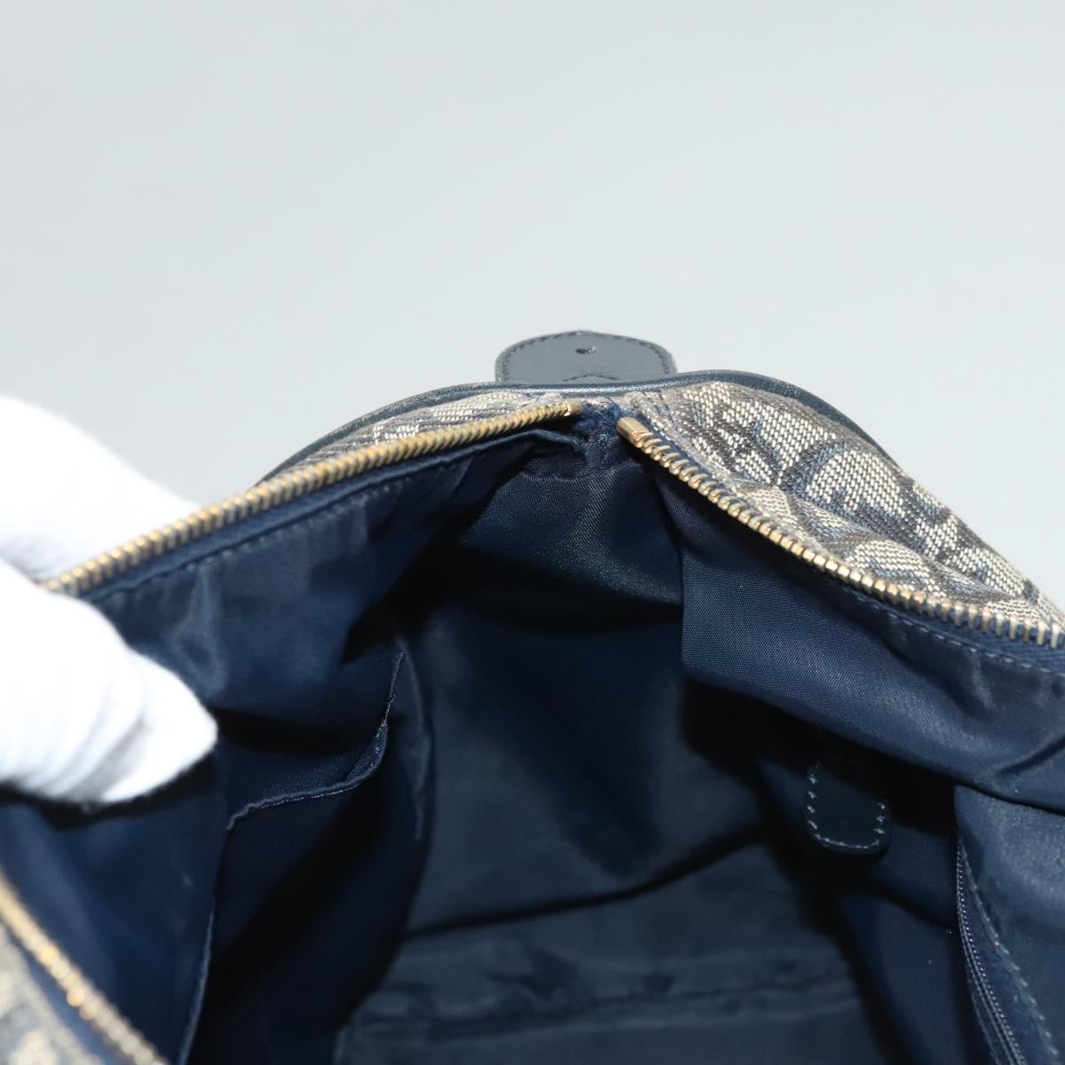 Christian Dior Trotter Canvas Boston Bag Navy Gold Auth 126426