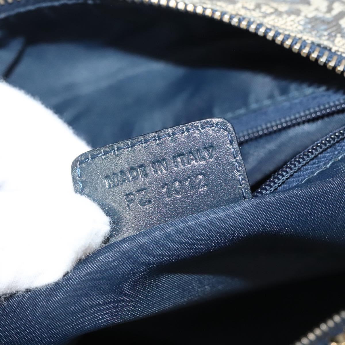 Christian Dior Trotter Canvas Boston Bag Navy Gold Auth 126426