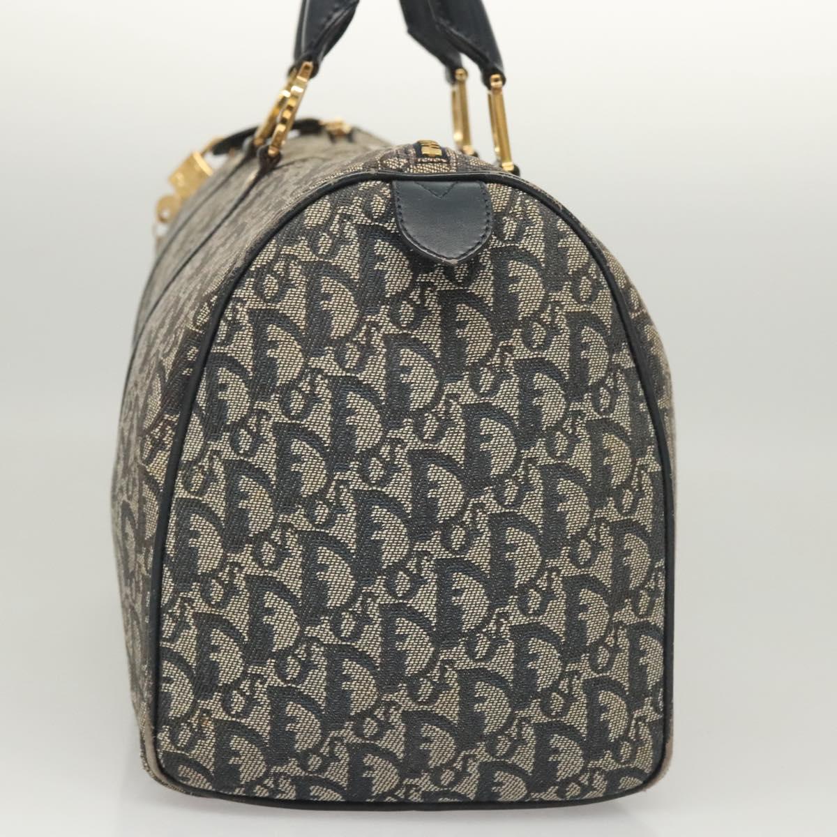 Christian Dior Trotter Canvas Boston Bag Navy Gold Auth 126426