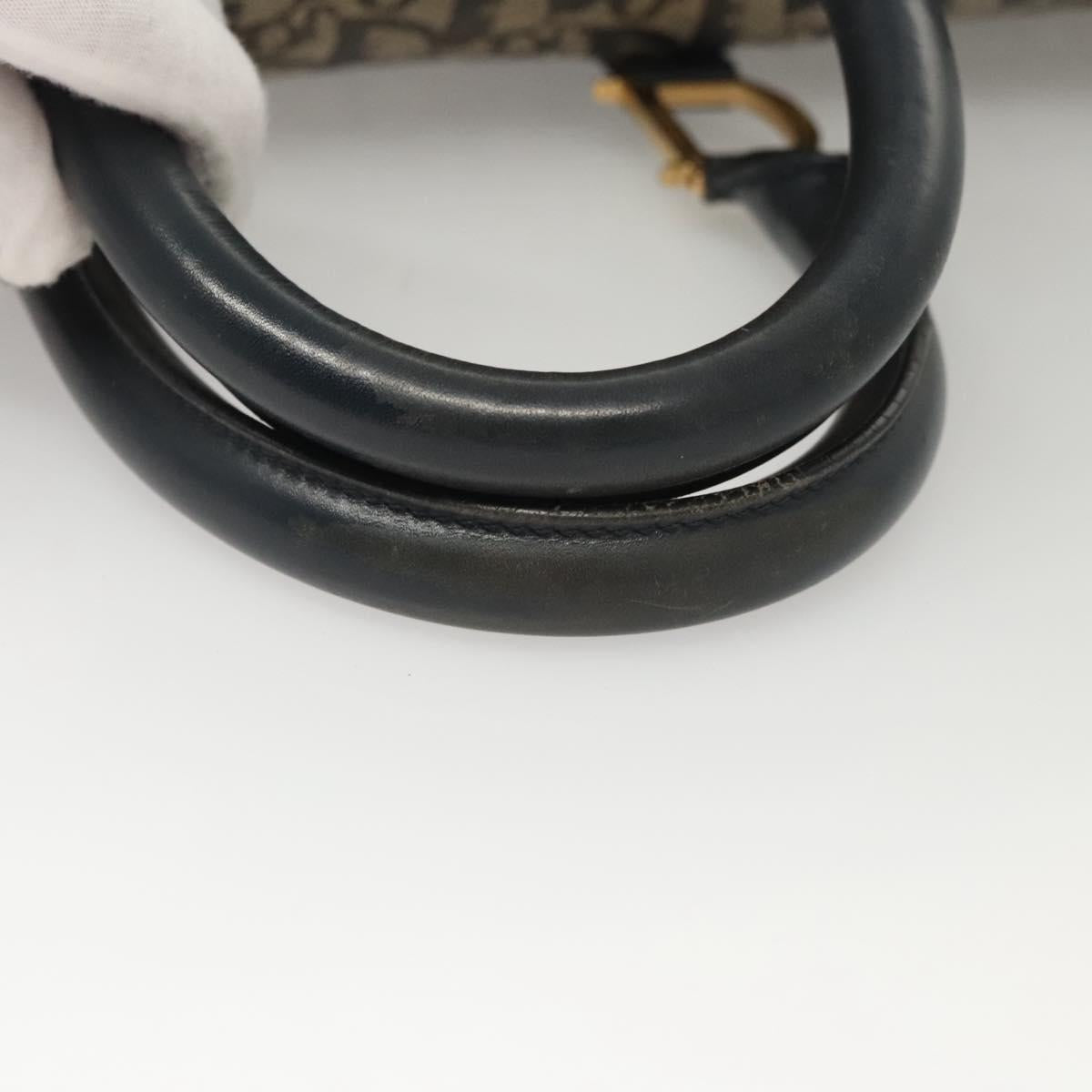 Christian Dior Trotter Canvas Boston Bag Navy Gold Auth 126426