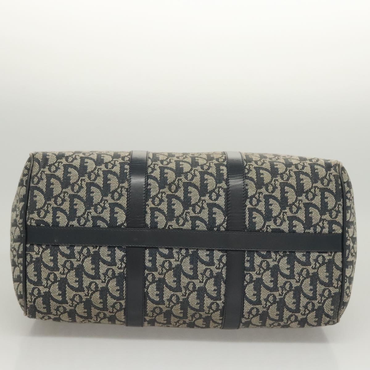 Christian Dior Trotter Canvas Boston Bag Navy Gold Auth 126426