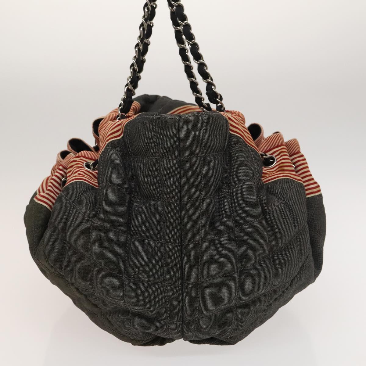 CHANEL Coco Cabas GM Tote Bag Canvas Gray Silver CC Auth 126427