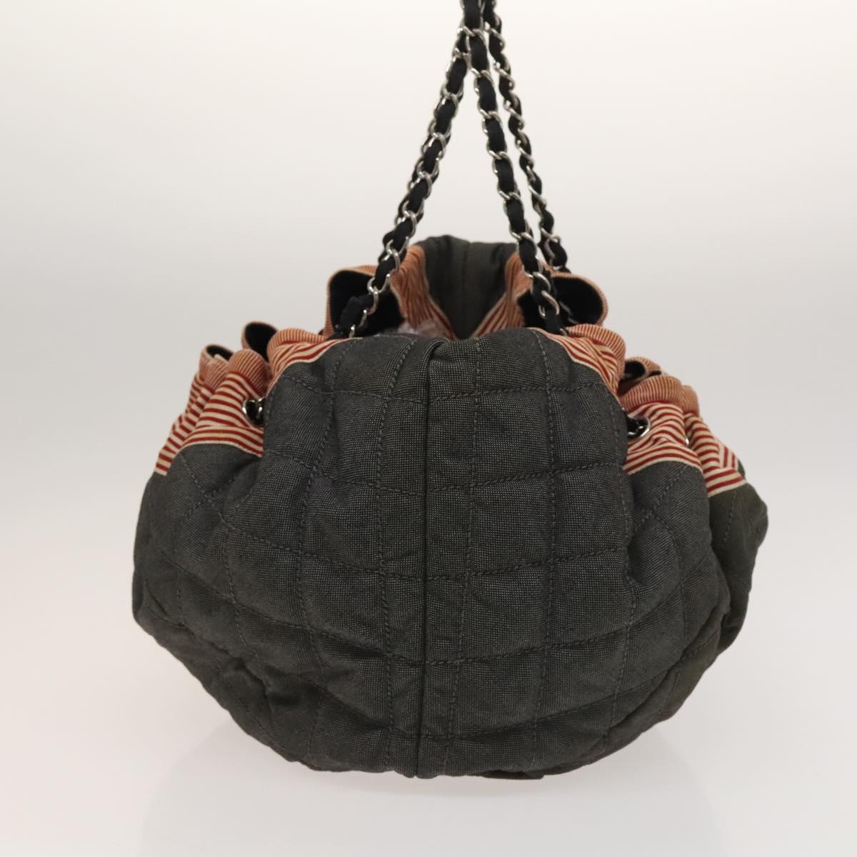 CHANEL Coco Cabas GM Tote Bag Canvas Gray Silver CC Auth 126427