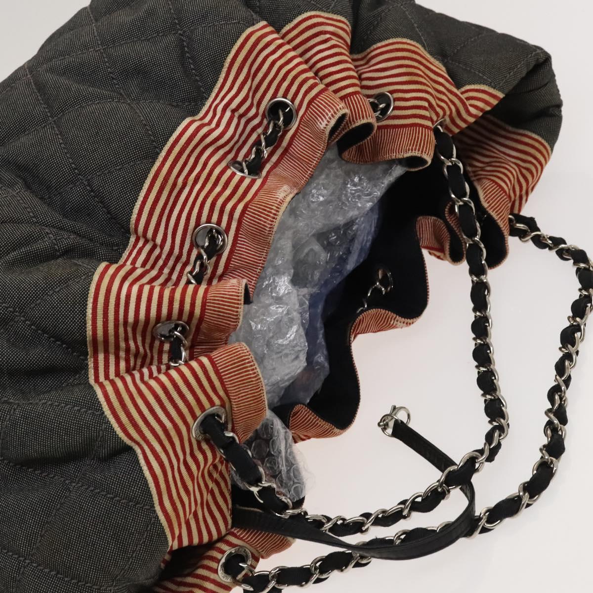 CHANEL Coco Cabas GM Tote Bag Canvas Gray Silver CC Auth 126427