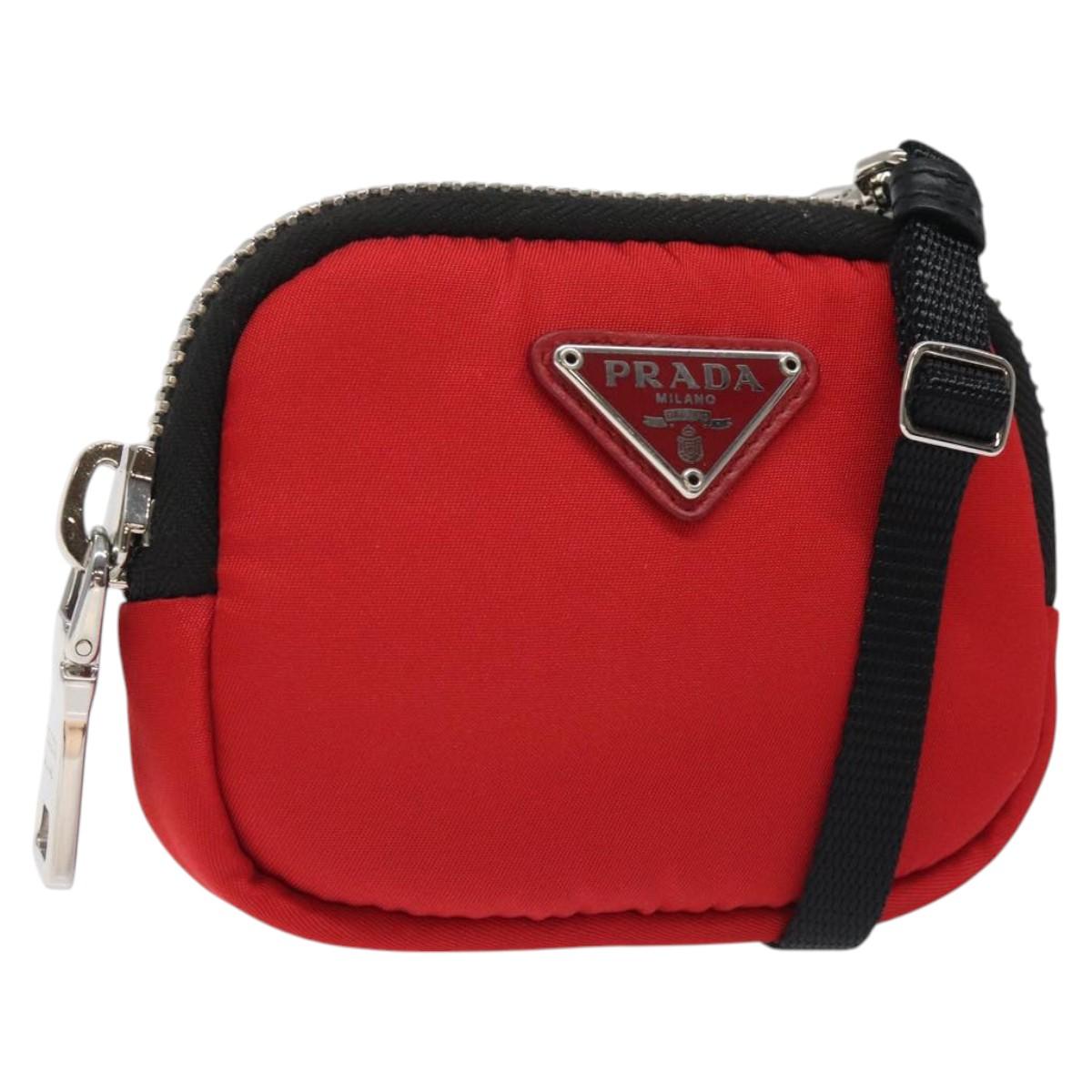 PRADA Chain Pouch Shoulder Bag Nylon Red Silver Auth 126430