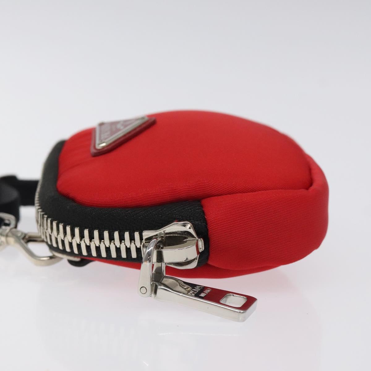 PRADA Chain Pouch Shoulder Bag Nylon Red Silver Auth 126430