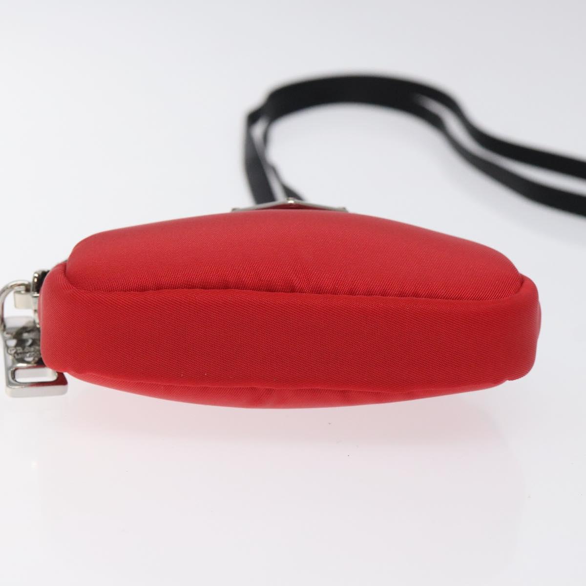 PRADA Chain Pouch Shoulder Bag Nylon Red Silver Auth 126430