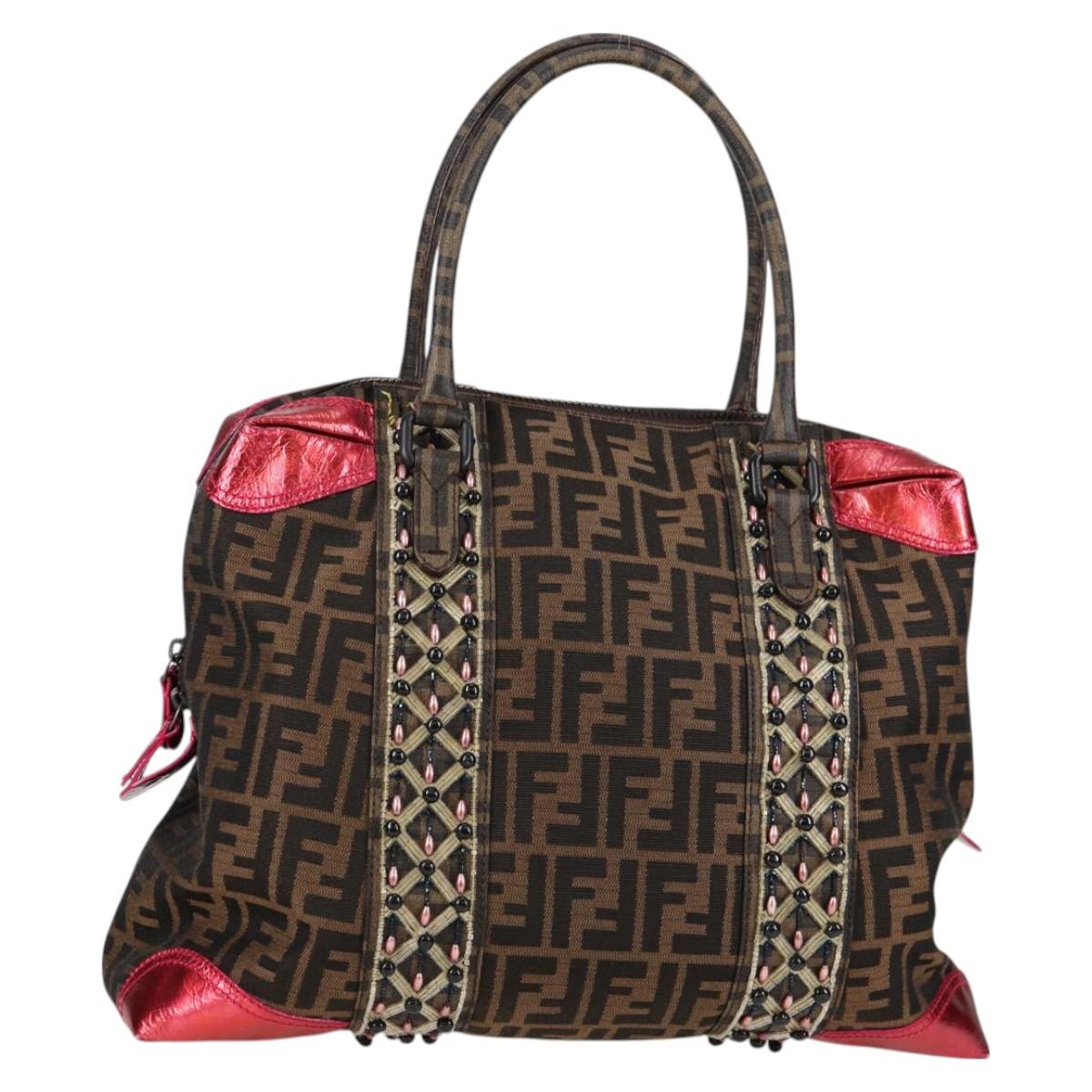 FENDI Zucca Canvas Tote Bag Black Brown Auth 126450V