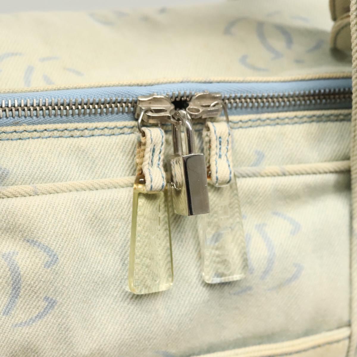 CHANEL Hand Bag Denim Light Blue Silver CC Auth 126457