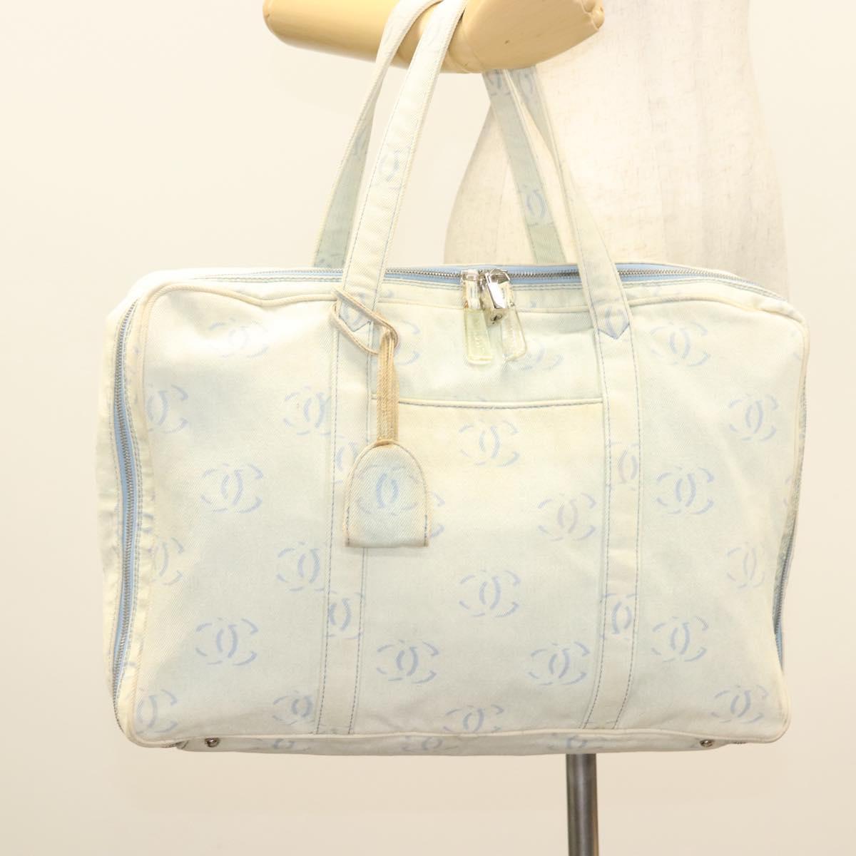 CHANEL Hand Bag Denim Light Blue Silver CC Auth 126457