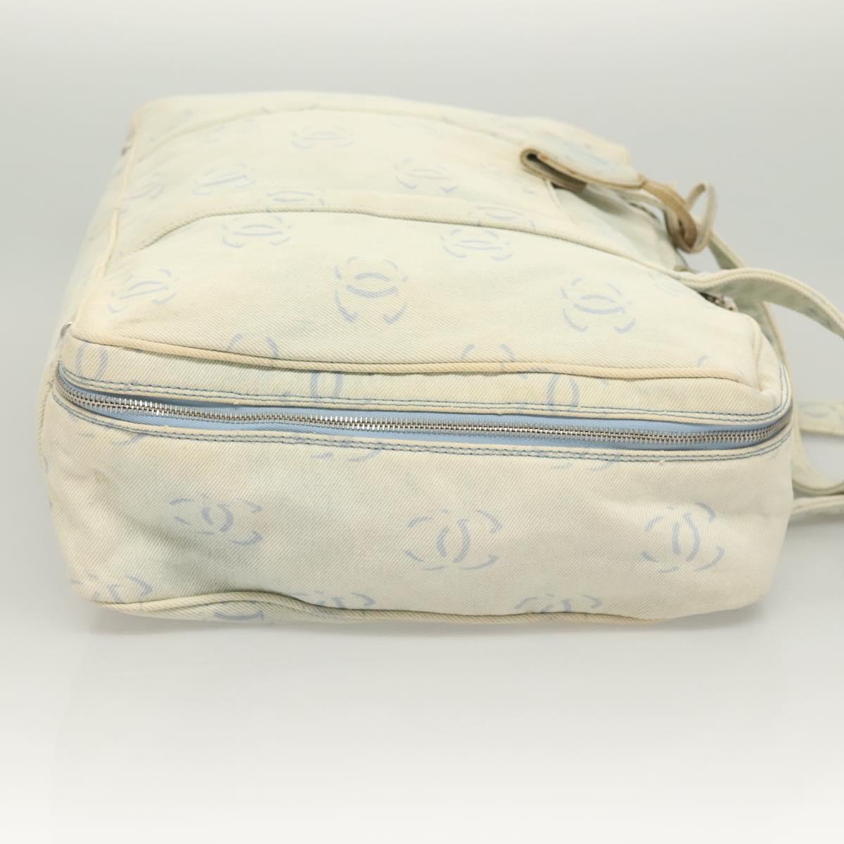 CHANEL Hand Bag Denim Light Blue Silver CC Auth 126457
