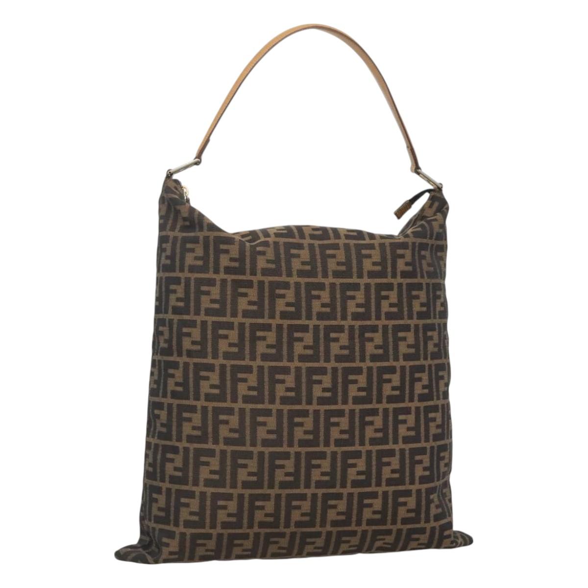 FENDI Zucca Canvas Shoulder Bag Black Brown Auth 126525