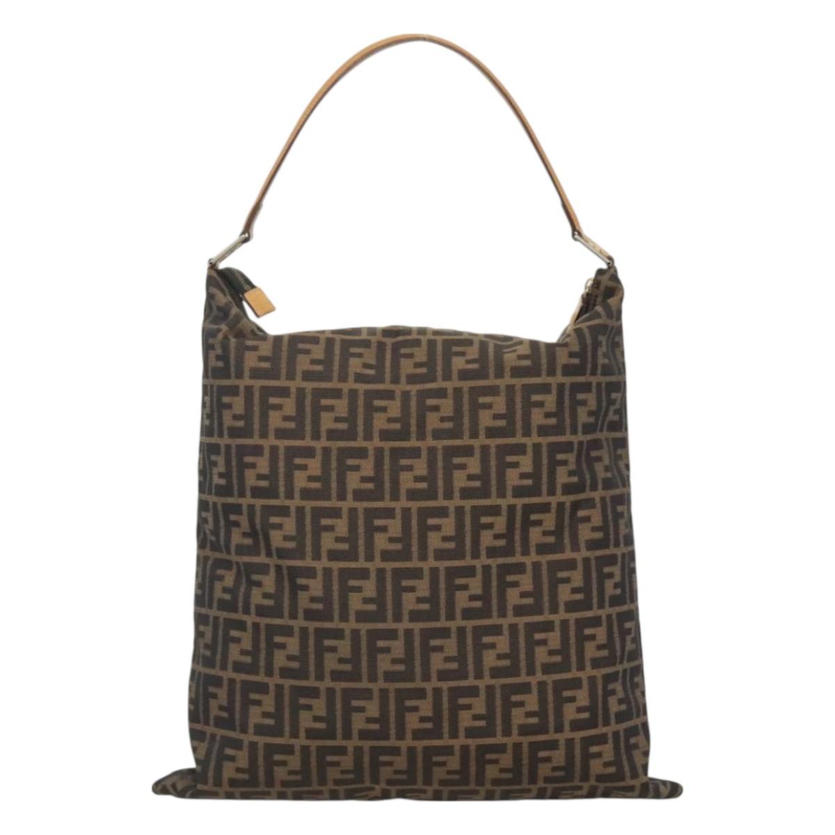 FENDI Zucca Canvas Shoulder Bag Black Brown Auth 126525